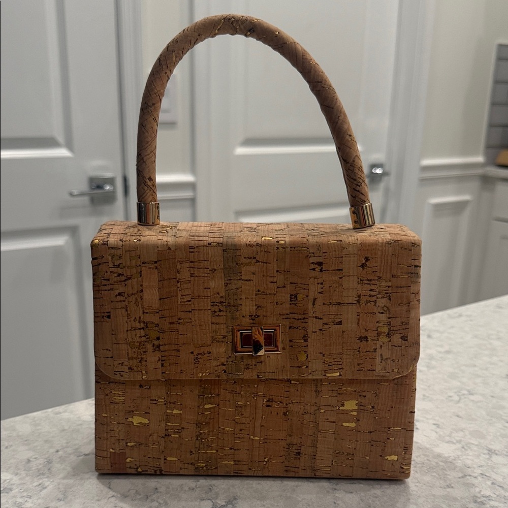 Cork Top-Handle Womens Bag in Natural Brown